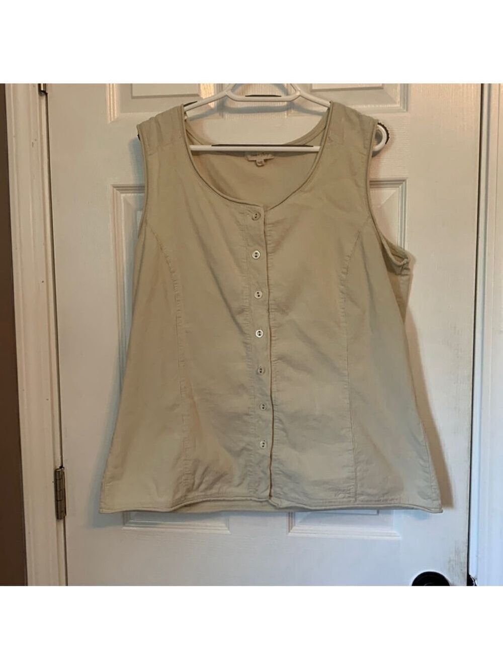 Beige Cotton Ginny large button up woman’s tank top